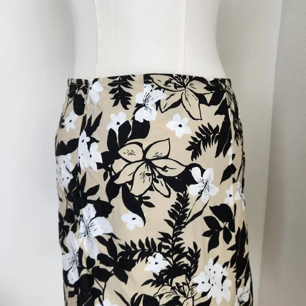 Vintage Y2K Black White Khaki Floral Cotton Wrap Mini Skirt Resort Coastal 14